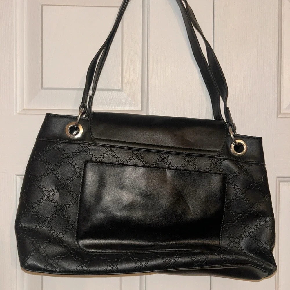 Nine West Leisha‎ Black Purse Double Strap Silver Medium Embossed